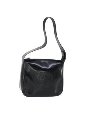 Authentic GUCCI Shoulder Bag Enamel Black